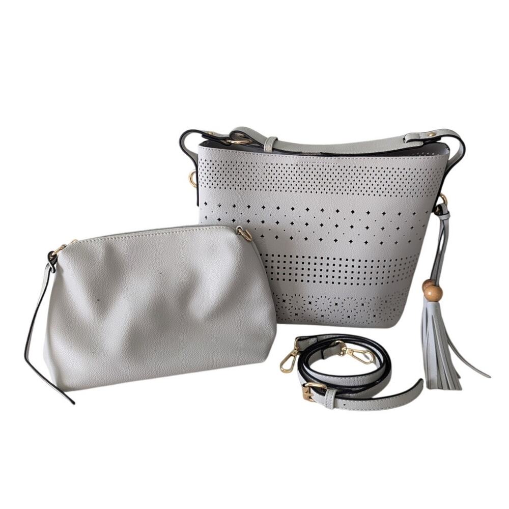 Darleen Unlined Hobo Shoulder Bag Laser Cut Out Pale Blue Set Crossbody Set